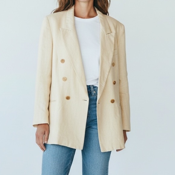 Vintage Gruppo Americano studio Cream Double-Breasted Blazer resortwear coastal - Picture 2 of 15